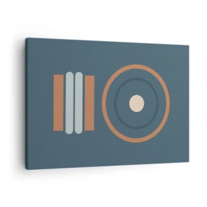 Impression sur toile - Image sur toile - Une composition géométrique avec des cercles et des rectangles aux couleurs sobres. - 70x50cm - Essence des choses - Décoration murale moderne pour le salon et la chambre ARTTOR