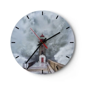 Horloge murale - Pendule murale - Un phare au milieu d'une vague géante s'écrasant contre le brise-lames - 30x30cm - Le rugissement des eaux, le bruit soufflera - Décoration murale moderne pour le salon, la cuisine et la chambre ARTTOR
