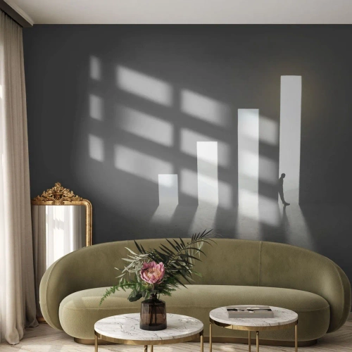 Papier Peint Photo Standard Eco - Une silhouette symbolique sur fond de barres de croissance et de lumière - 100x70cm - Succès – impression - Décoration murale moderne pour le salon et la chambre ARTTOR