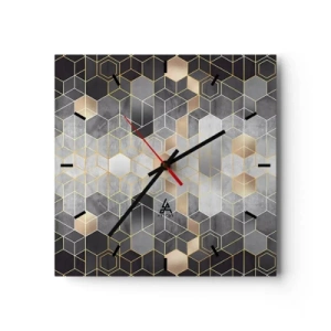 Horloge murale - Pendule murale - Motif géométrique dans des tons dorés - 30x30cm - Composition de diamants - Décoration murale moderne pour le salon et la chambre ARTTOR