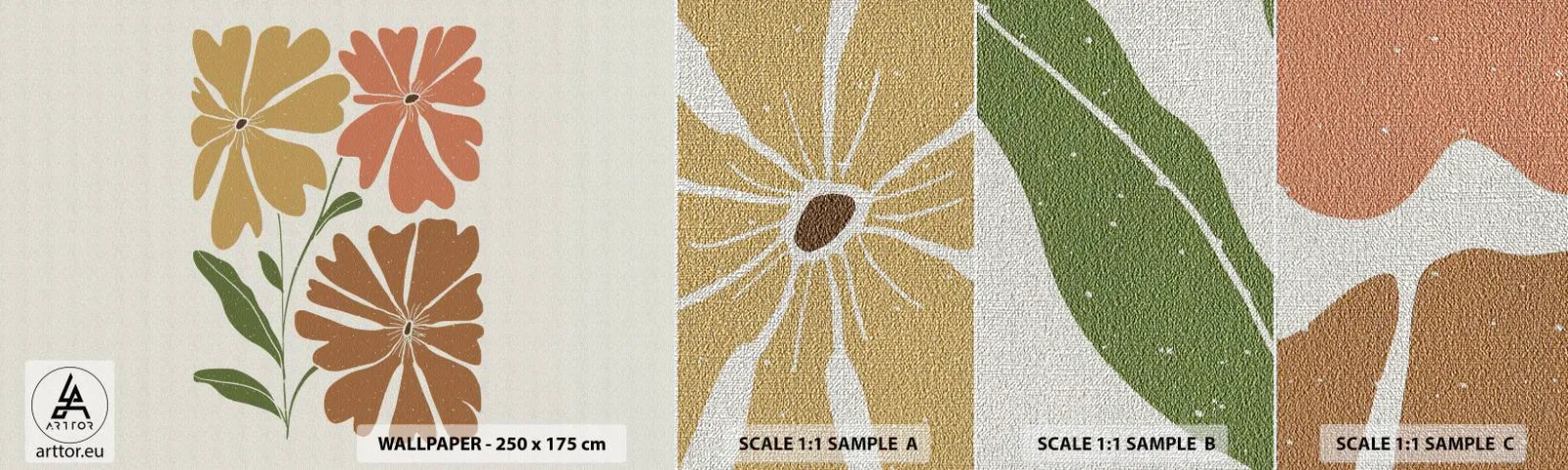 Échantillon de Papier Peint Premium Canvas - Nature et géométrie - Bohème, Fleurs, Minimalisme - 100x30 cm