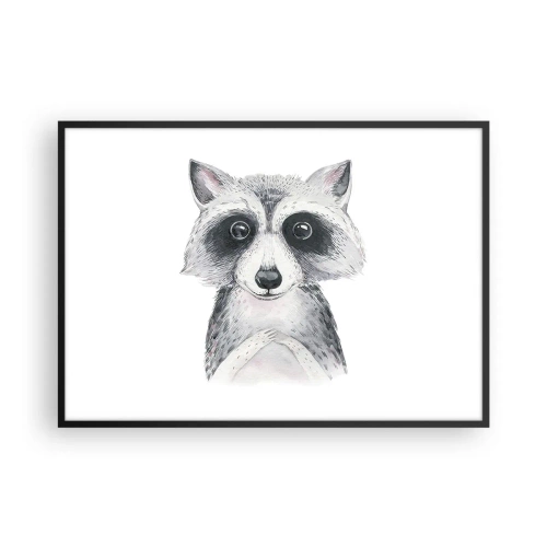 Affiche dans un cadre noir - Poster - Adorable portrait d'un raton laveur sur fond blanc - 100x70cm - Un moment pour s'émouvoir - Décoration murale moderne pour le salon et la chambre ARTTOR