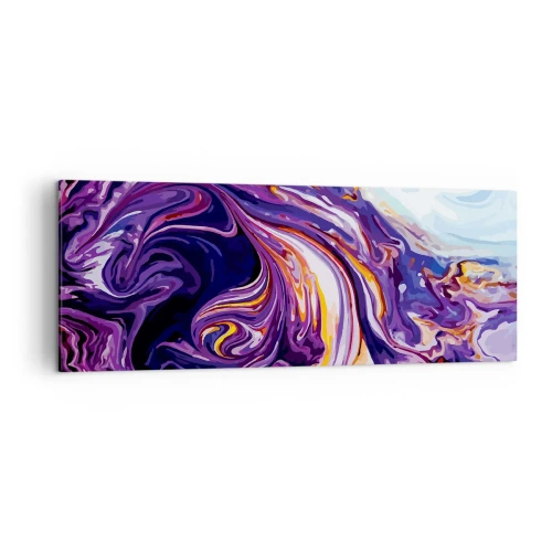 Impression sur toile - Image sur toile - Un motif abstrait dynamique dans des tons de violet et de jaune. - 140x50cm - La courbure de l'espace en violet - Décoration murale moderne pour le salon et la chambre ARTTOR