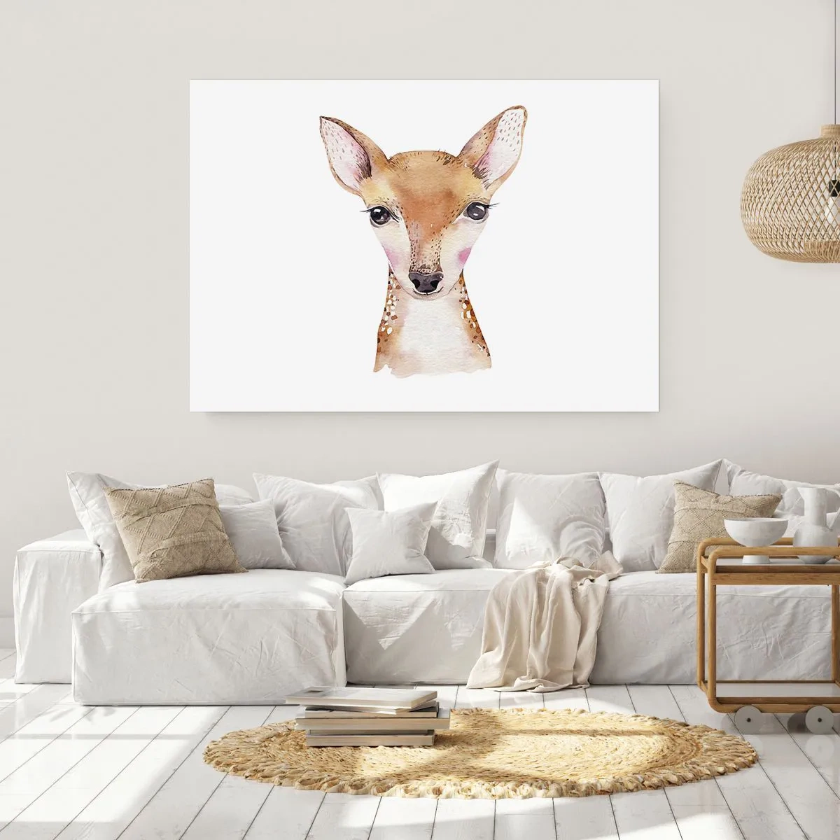 Affiche - Poster - Portrait à l'aquarelle d'un jeune chevreuil sur fond blanc - 100x70cm - L'innocence de la nature - Décoration murale moderne pour le salon et la chambre ARTTOR