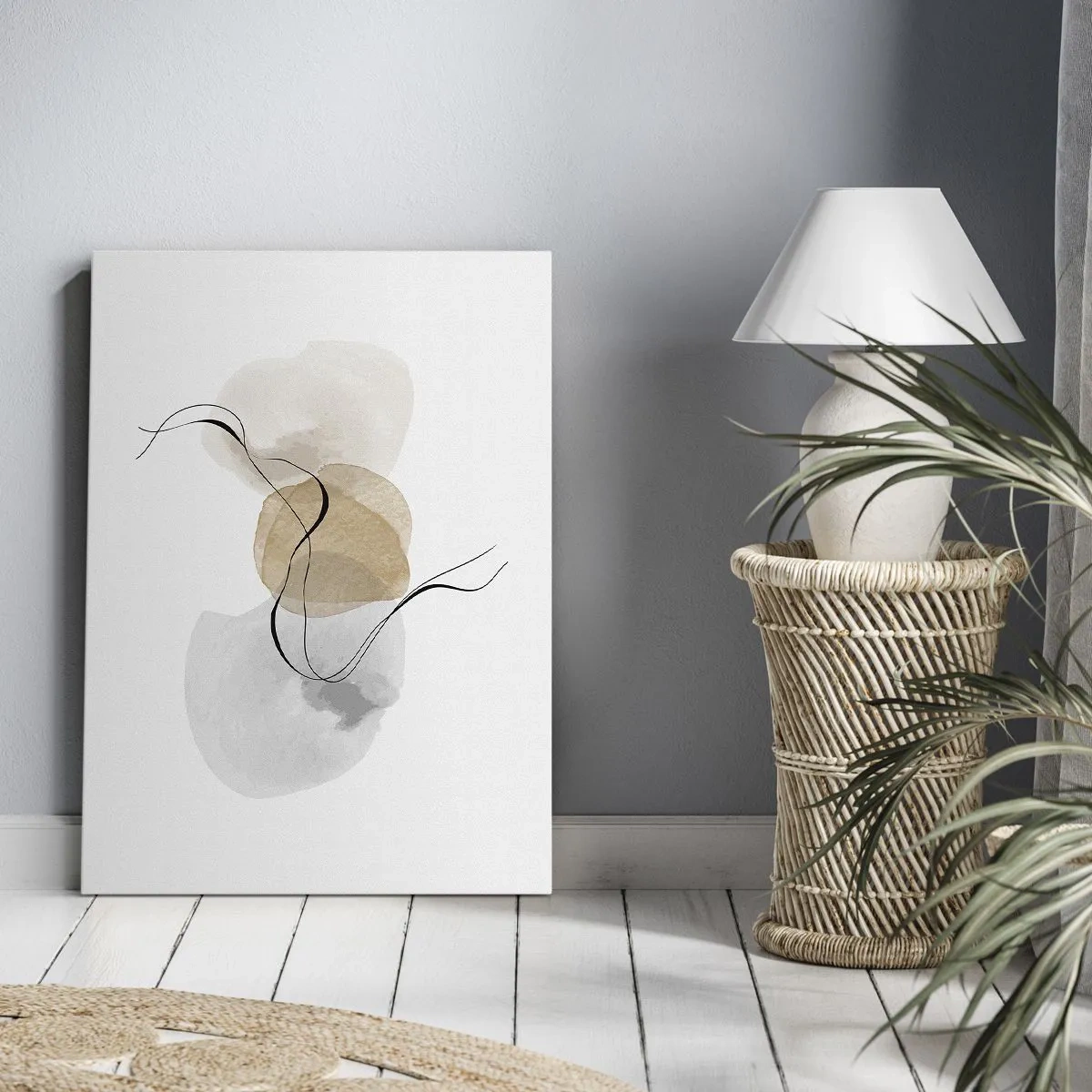 Impression sur toile - Image sur toile - Abstraction minimaliste dans les tons beige et gris - 50x70cm - Perles d'air - Décoration murale moderne pour le salon et la chambre ARTTOR