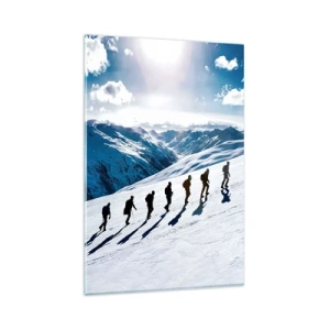 Impression sur verre - Image sur verre - Un groupe d'alpinistes gravissant une pente enneigée - 80x120cm - L'équipe des conquérants - Décoration murale moderne pour le salon et la chambre ARTTOR