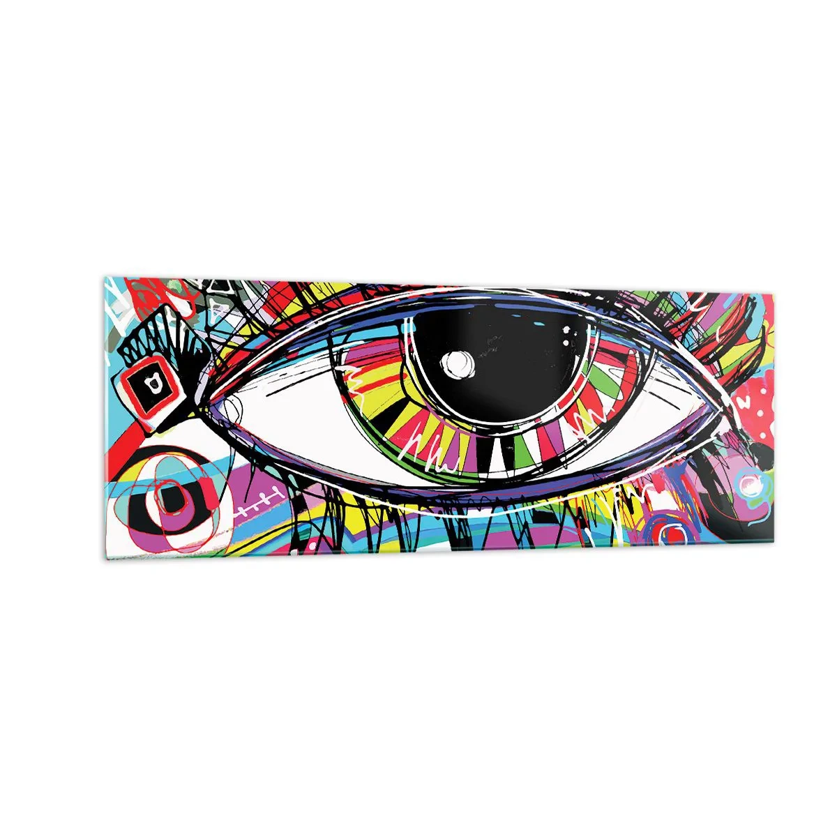 Impression sur verre - Image sur verre - Œil de graffiti abstrait coloré - 140x50cm - Oeil coloré - âme colorée - Décoration murale moderne pour le salon et la chambre ARTTOR