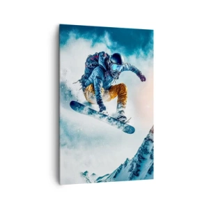 Impression sur toile - Image sur toile - Un snowboarder survole des montagnes enneigées - 80x120cm - Des émotions extrêmes - Décoration murale moderne pour le salon et la chambre ARTTOR