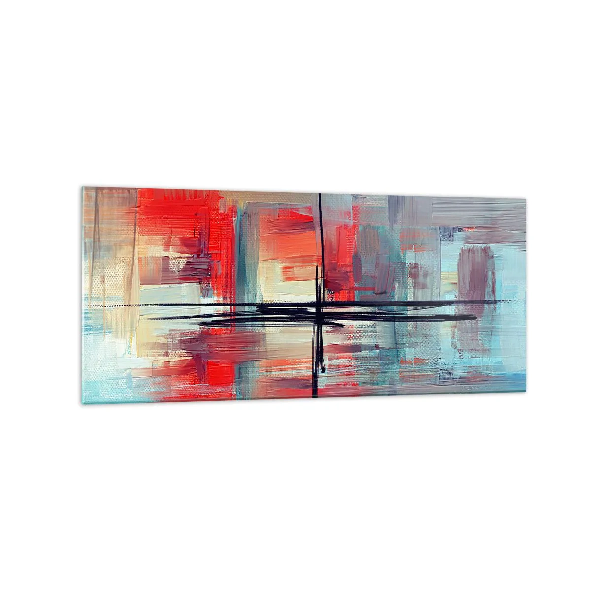Impression sur verre - Image sur verre - Une composition abstraite aux couleurs intenses, aux lignes et aux formes géométriques. - 120x50cm - Un paysage dans une dimension inconnue - Décoration murale moderne pour le salon et la chambre ARTTOR