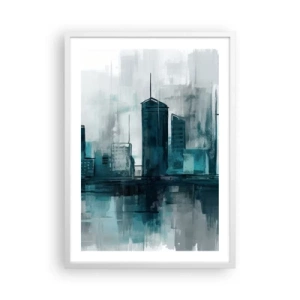 Affiche dans un cadre blanc - Poster - Une ville couleur de pluie - 50x70 cm