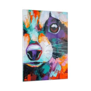 Impression sur verre - Image sur verre - Un portrait vibrant et coloré d'un raton laveur peint avec des coups de pinceau audacieux - 50x70cm - Uniquement de belles émotions - Décoration murale moderne pour le salon et la chambre ARTTOR