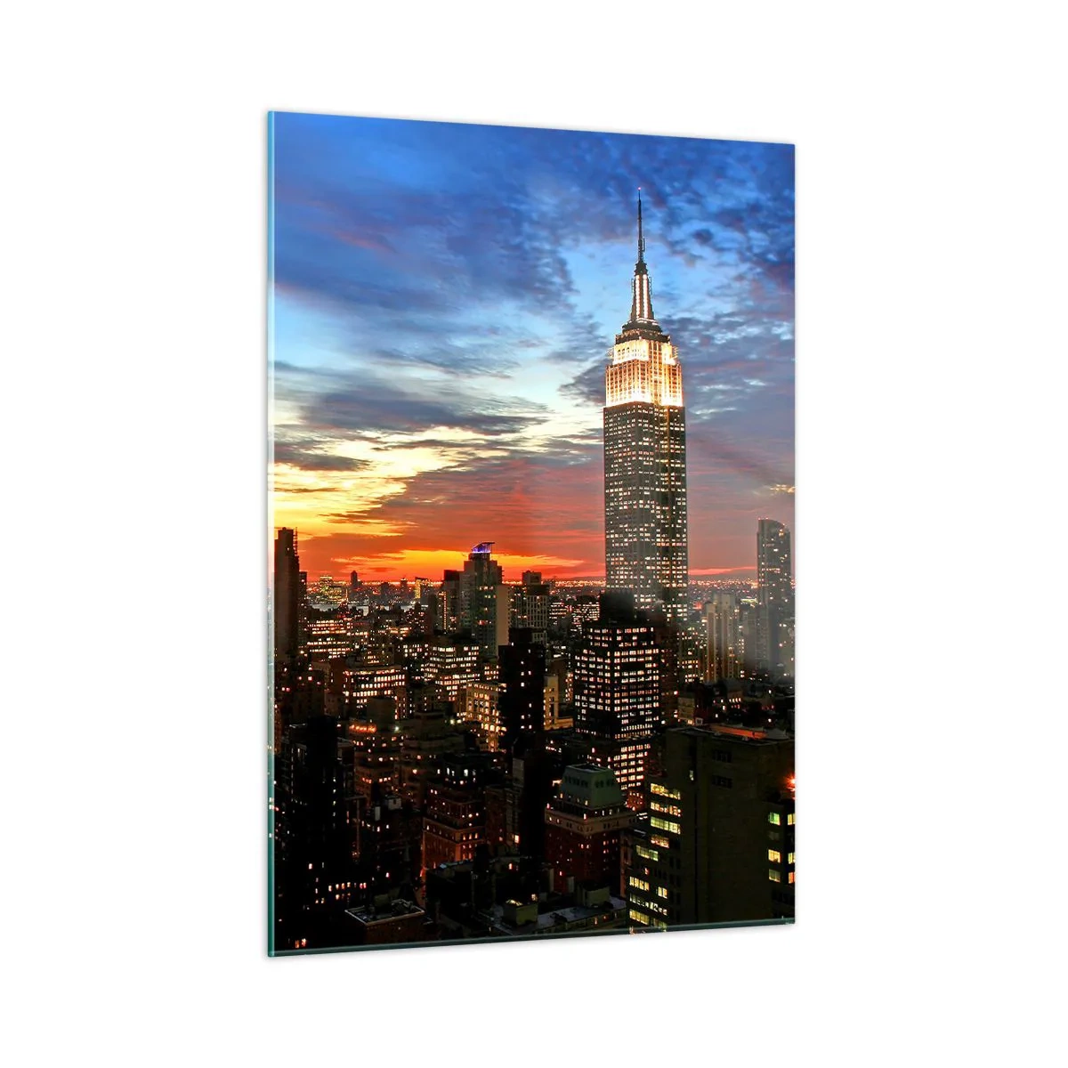 Impression sur verre - Image sur verre - Panorama nocturne de la ville avec des bâtiments illuminés - 50x70cm - Nuit américaine lumineuse - Décoration murale moderne pour le salon et la chambre ARTTOR