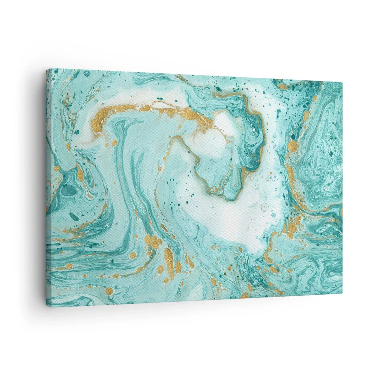 Impression sur toile - Image sur toile - Marbre turquoise avec des accents dorés dans une composition abstraite - 70x50cm - Sous la grande vague de l'ère Edo - Décoration murale moderne pour le salon et la chambre ARTTOR