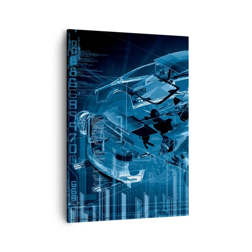 Impression sur toile - Image sur toile - Un dessin technique moderne d'une voiture avec des éléments structurels - 50x70cm - Anatomie de l'ingénierie - Décoration murale moderne pour le salon et la chambre ARTTOR