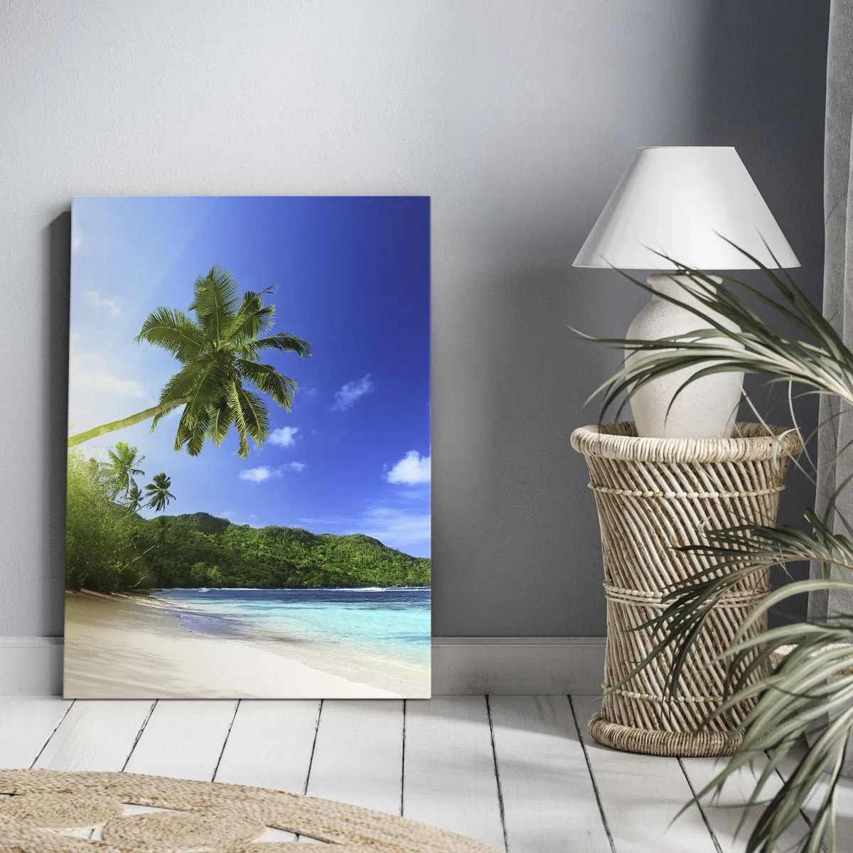 Impression sur toile - Image sur toile - Plage tropicale avec palmiers et mer turquoise - 50x70cm - La douceur des tropiques - Décoration murale moderne pour le salon et la chambre ARTTOR