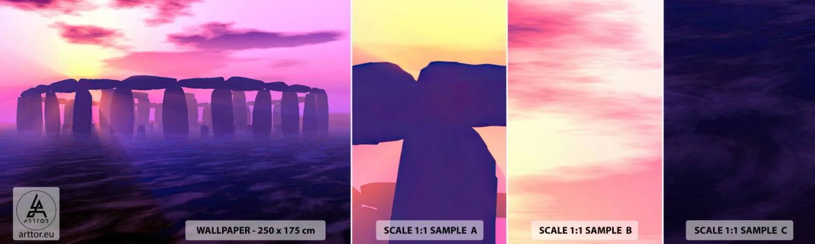 Échantillon De Papier Peint Standard Eco - Mystère à l'aube dans le brouillard - Architecture, Stonehenge, Cercles de pierres - 100x30 cm