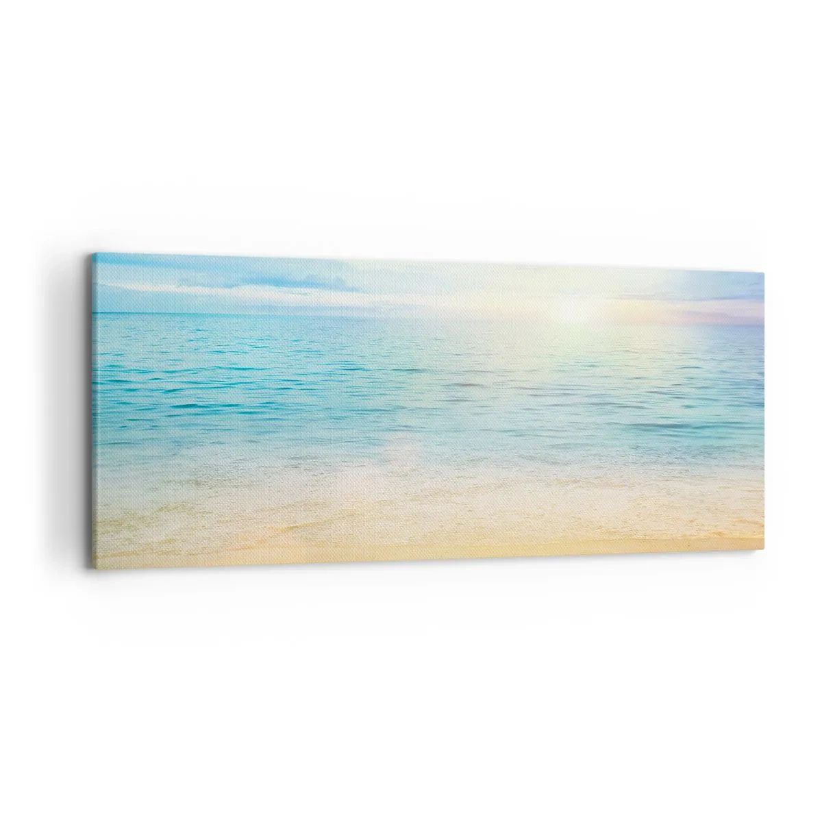 Impression sur toile - Image sur toile - Une plage avec une mer turquoise et un ciel clair - 120x50cm - Le grand bleu - Décoration murale moderne pour le salon et la chambre ARTTOR