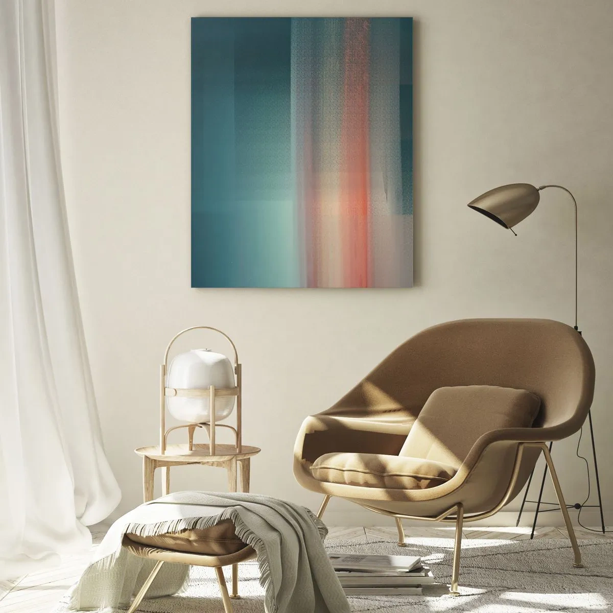 Impression sur verre - Image sur verre - Une abstraction pastel rappelant les vagues lumineuses au coucher du soleil. - 50x70cm - Résumé : vagues de lumière - Décoration murale moderne pour le salon et la chambre ARTTOR