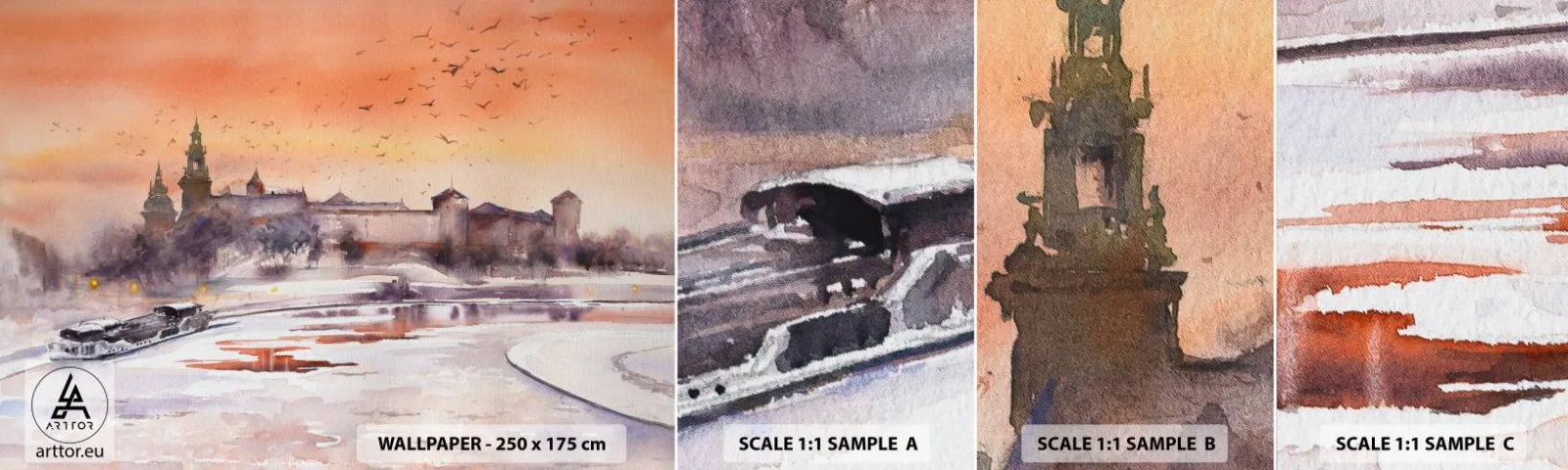 Échantillon De Papier Peint Standard Eco - Coucher de soleil royal - Paysage, Paysage, Classique - 100x30 cm