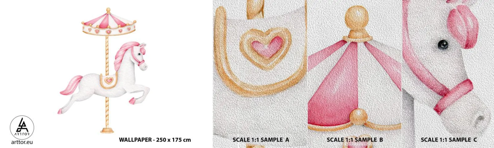 Échantillon de Papier Peint Premium Sand - Les sabots en avant - Cheval, Manège, De petite fille - 100x30 cm