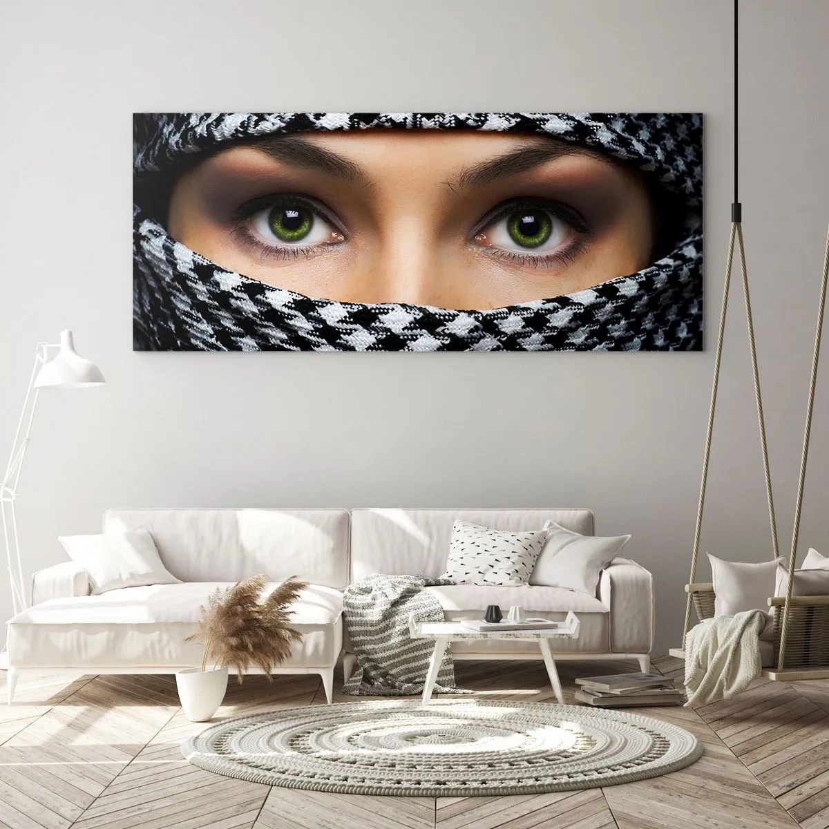 Impression sur verre - Image sur verre - Un portrait d'une beauté voilée aux yeux verts - 100x40 cm