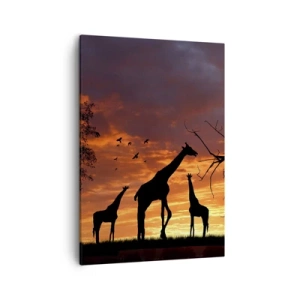 Impression sur toile - Image sur toile - Silhouettes de girafes sur fond de coucher de soleil africain - 50x70cm - Un petit dîner avec vos proches - Décoration murale moderne pour le salon et la chambre ARTTOR