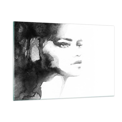 Impression sur verre - Image sur verre - Portrait de femme à l'aquarelle en noir et blanc - 120x80cm - Fait de mystère et de brouillard - Décoration murale moderne pour le salon et la chambre ARTTOR