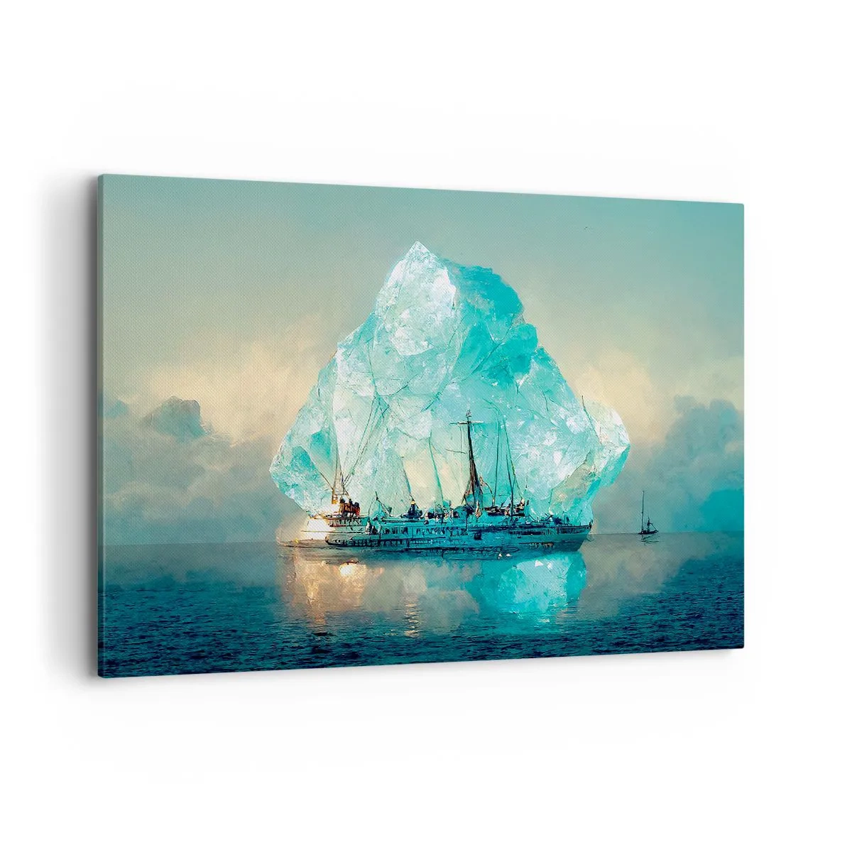 Impression sur toile - Image sur toile - Un navire avec un iceberg majestueux en arrière-plan - 120x80cm - Diamant arctique - Décoration murale moderne pour le salon et la chambre ARTTOR