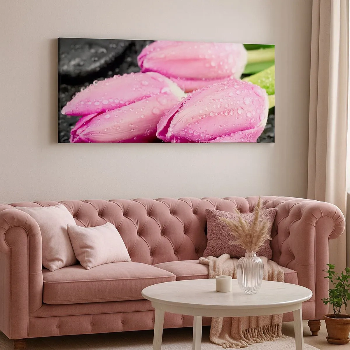 Impression sur toile - Image sur toile - Lilas trois sur une pierre noire - 100x40 cm