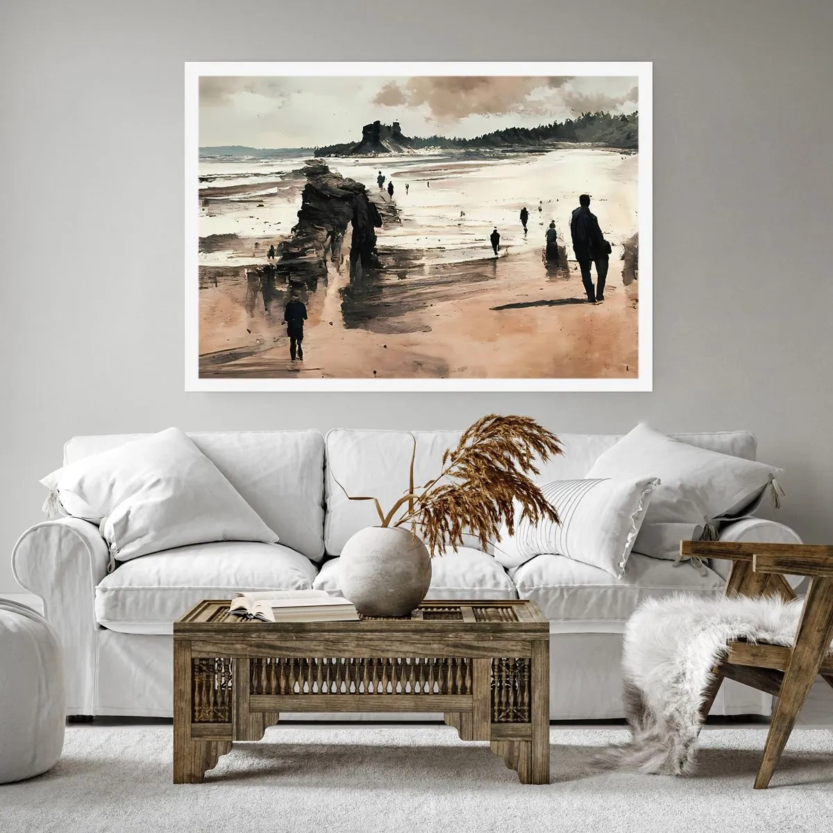 Affiche - Poster - Promeneurs sur la plage dans un paysage paisible - 100x70cm - Invoqué - Décoration murale moderne pour le salon et la chambre ARTTOR