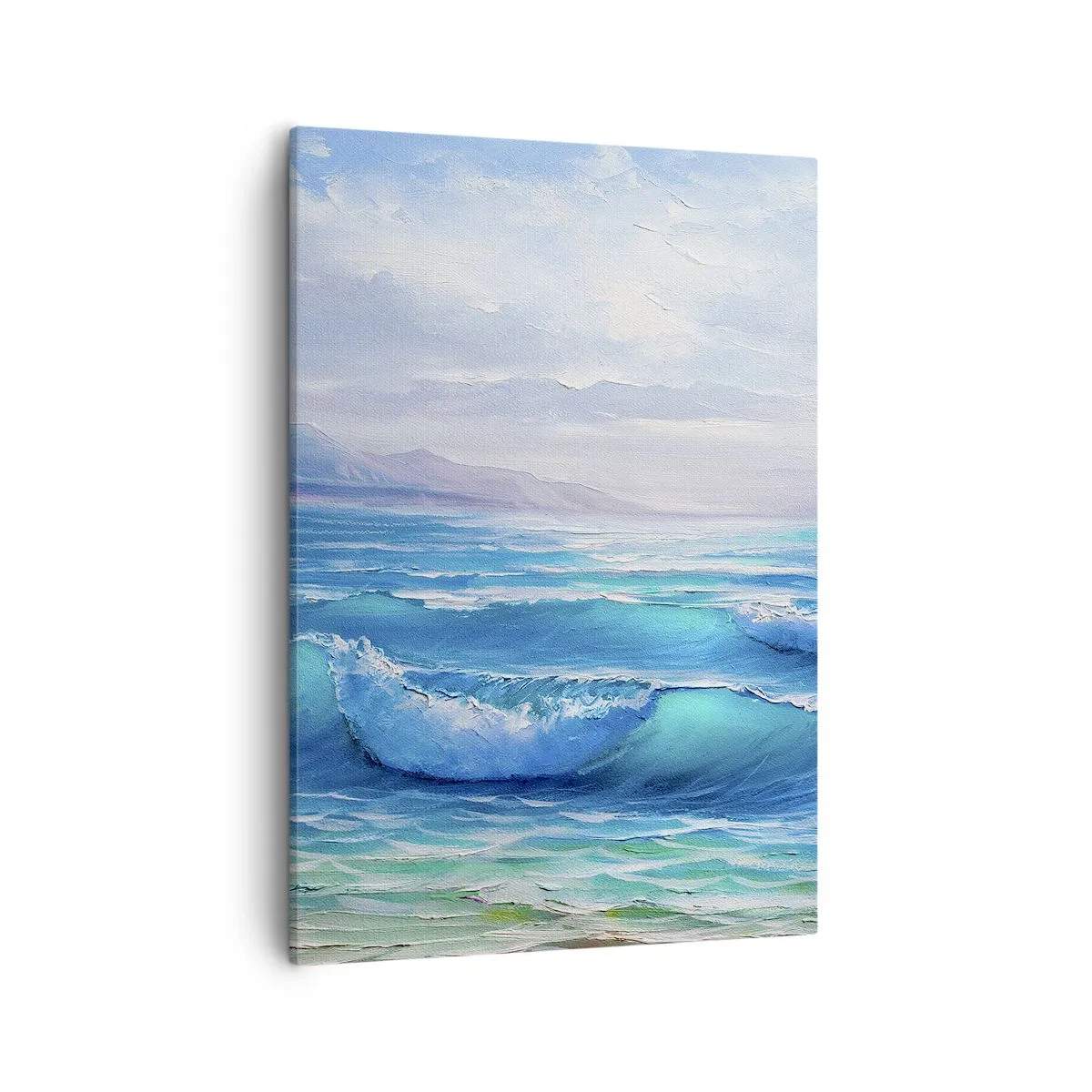 Impression sur toile - Image sur toile - Un paysage marin pittoresque avec des vagues et un ciel bleu - 50x70cm - Il apporte un soulagement - Décoration murale moderne pour le salon et la chambre ARTTOR