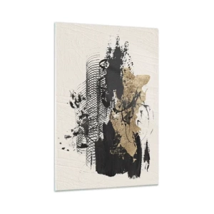 Impression sur verre - Image sur verre - Une peinture abstraite en noir et or avec des lignes et des structures dynamiques. - 70x100cm - Composer avec passion - Décoration murale moderne pour le salon et la chambre ARTTOR