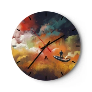 Horloge murale - Pendule murale - Une silhouette sur un bateau dans un paysage surréaliste et coloré - 30x30cm - En bateau à travers la galaxie - Décoration murale moderne pour le salon, la cuisine et la chambre ARTTOR