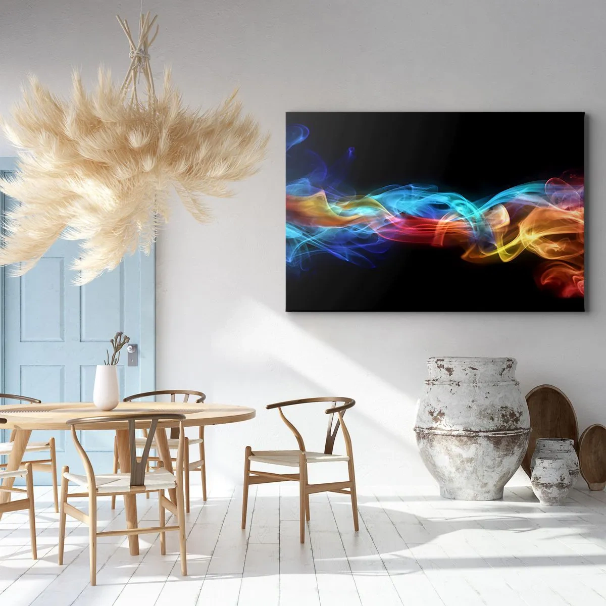 Impression sur toile - Image sur toile - Fumée colorée sur fond noir - 70x50cm - Danse arc-en-ciel du brouillard - Décoration murale moderne pour le salon et la chambre ARTTOR