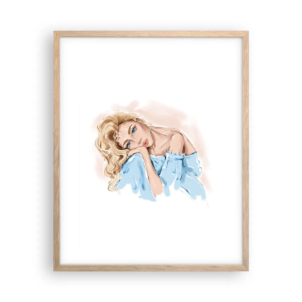 Affiche dans un chêne clair - Poster - Rêveuse en bleu - 40x50 cm