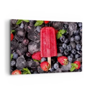 Impression sur toile - Image sur toile - Glace rouge entourée de fruits et de glace - 120x80cm - Le goût d’un été chaud - Décoration murale moderne pour le salon et la chambre ARTTOR
