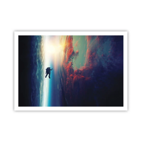 Affiche - Poster - Un astronaute flottant dans l'espace au-dessus d'une Terre colorée - 100x70cm - Affronter l'univers - Décoration murale moderne pour le salon et la chambre ARTTOR