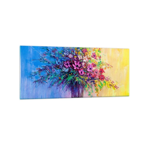 Impression sur verre - Image sur verre - Un bouquet de fleurs colorées dans un vase sur un fond dégradé - 120x50cm - Cadeau d'été de la prairie - Décoration murale moderne pour le salon et la chambre ARTTOR