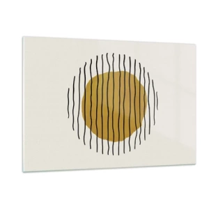 Impression sur verre - Image sur verre - Une composition minimaliste avec un cercle jaune et des lignes noires. - 120x80cm - Abstraction tremblante de chaleur - Décoration murale moderne pour le salon et la chambre ARTTOR