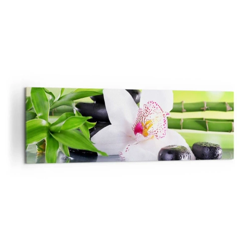 Impression sur toile - Image sur toile - Orchidée, pierres et bambou dans une composition spa harmonieuse - 160x50cm - Raffraîchissement de fraîcheur - Décoration murale moderne pour le salon et la chambre ARTTOR