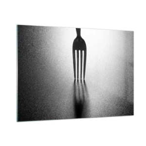Impression sur verre - Image sur verre - Une fourchette projetant une ombre dans une composition minimaliste en noir et blanc - 100x70cm - Lumière et ombre - Décoration murale moderne pour le salon et la chambre ARTTOR