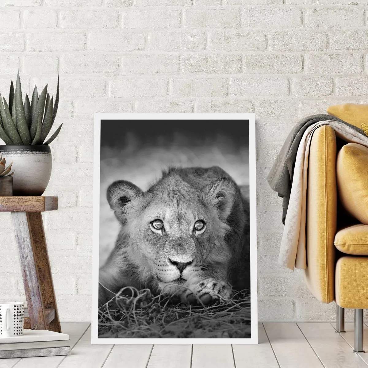 Affiche - Poster - Un jeune lion aux tons monochromes - 50x70cm - Chiot royal - Décoration murale moderne pour le salon et la chambre ARTTOR