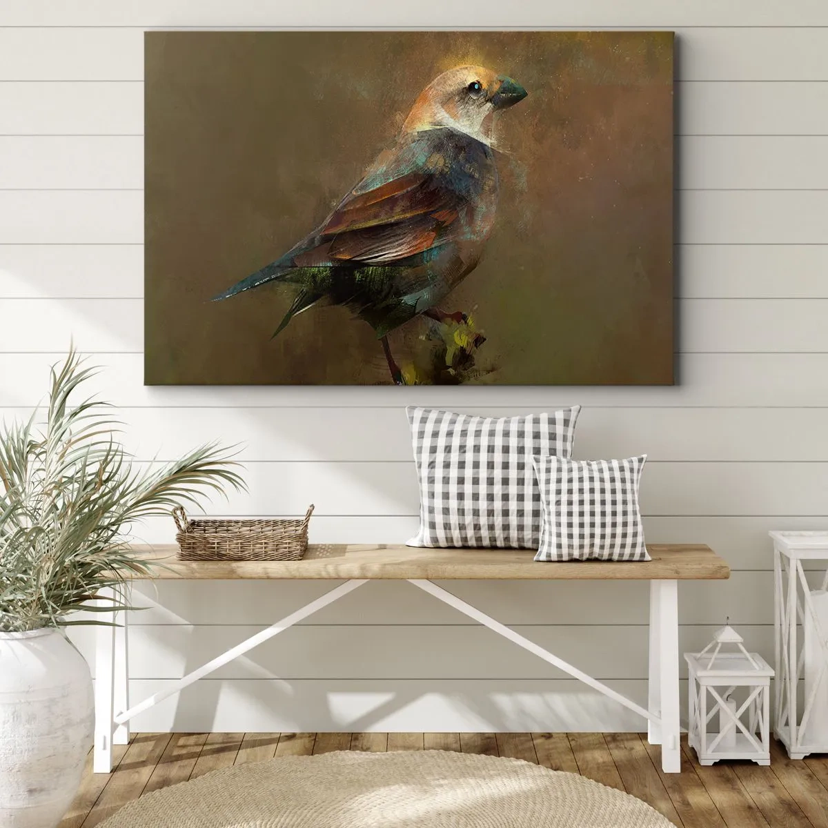 Impression sur toile - Image sur toile - Une interprétation artistique d'un moineau sur fond marron - 70x50cm - Un moineau, un petit oiseau - Décoration murale moderne pour le salon et la chambre ARTTOR