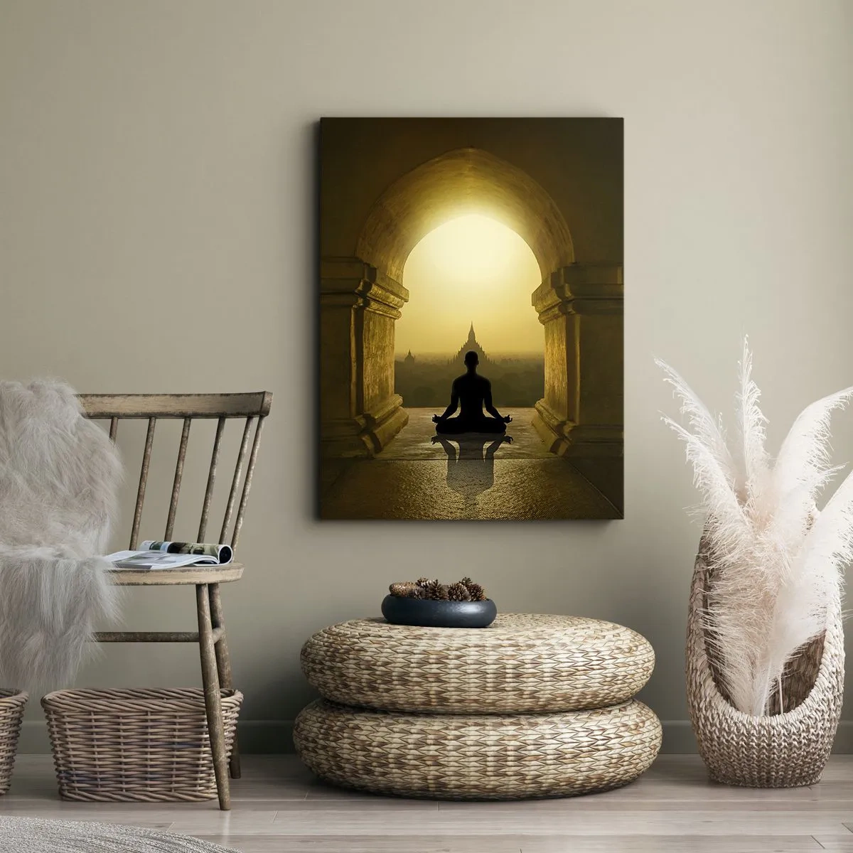 Impression sur toile - Image sur toile - Silhouette d'une personne méditant à la lumière du soleil couchant - 50x70cm - Pleine harmonie - Décoration murale moderne pour le salon et la chambre ARTTOR