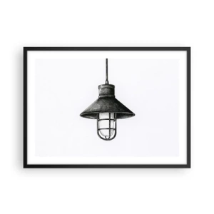 Affiche dans un cadre noir - Poster - Dessin d'une lampe suspendue rétro sur fond blanc - 70x50cm - Comme il y a des années… - Décoration murale moderne pour le salon et la chambre ARTTOR