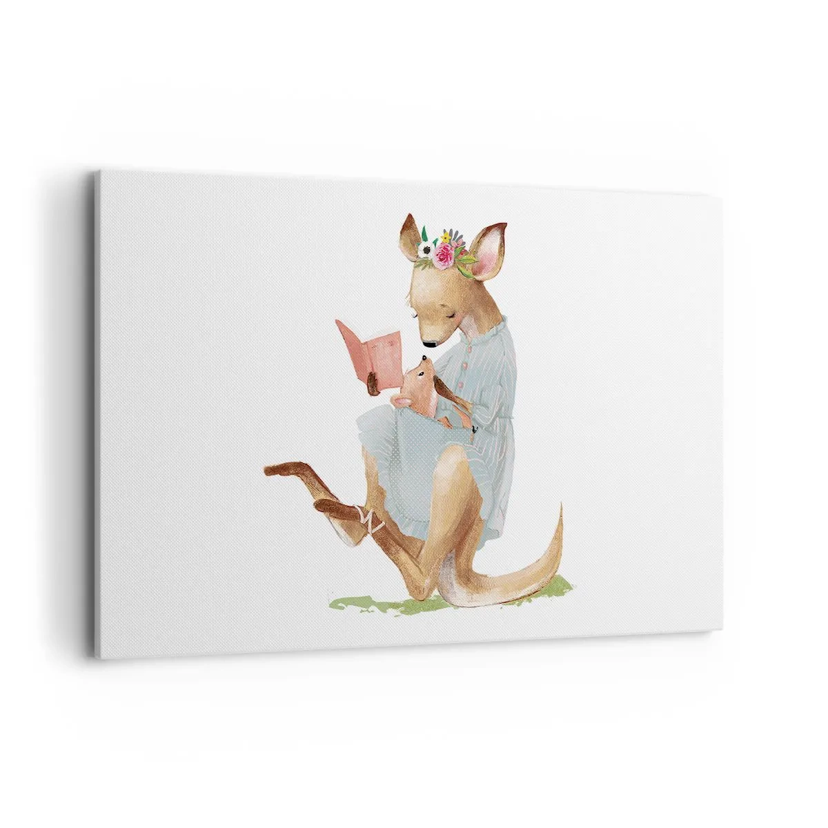 Impression sur toile - Image sur toile - Kanga lisant un livre avec un bébé - 120x80cm - Lis-moi maman - Décoration murale moderne pour le salon et la chambre ARTTOR