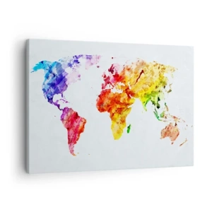 Impression sur toile - Image sur toile - Carte du monde colorée à l'aquarelle - 70x50cm - Toutes les couleurs du monde - Décoration murale moderne pour le salon et la chambre ARTTOR
