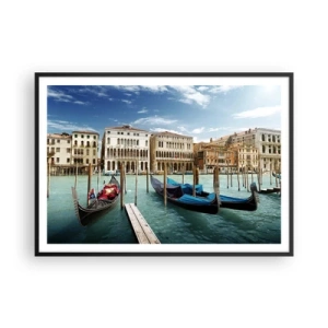 Affiche dans un cadre noir - Poster - Venise avec des gondoles et des palais contre le ciel - 100x70cm - Palace bleu ciel - Décoration murale moderne pour le salon et la chambre ARTTOR