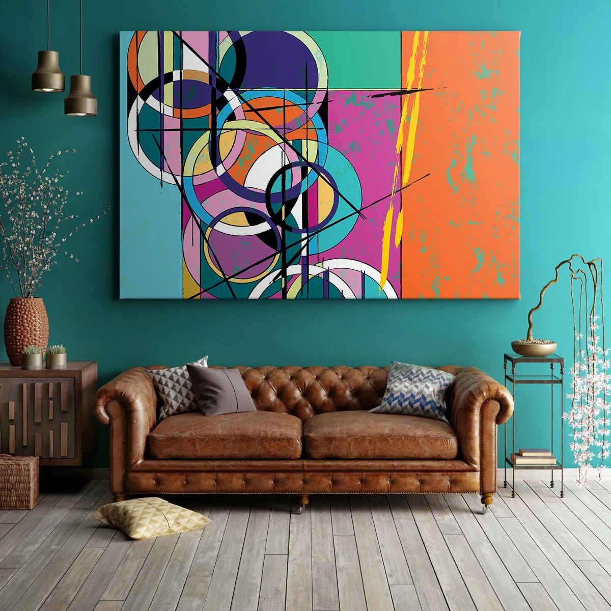 Impression sur toile - Image sur toile - Abstraction colorée avec des cercles géométriques - 70x50cm - Roues sur roues - Décoration murale moderne pour le salon et la chambre ARTTOR