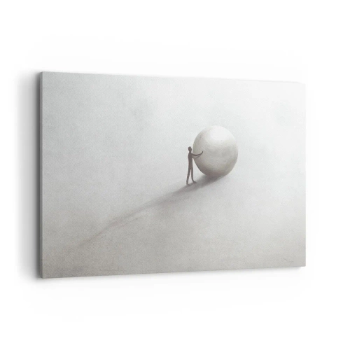 Impression sur toile - Image sur toile - Une figure minimaliste avec une balle sur un fond clair et monochrome. - 120x80cm - Jeu de la vie - Décoration murale moderne pour le salon et la chambre ARTTOR
